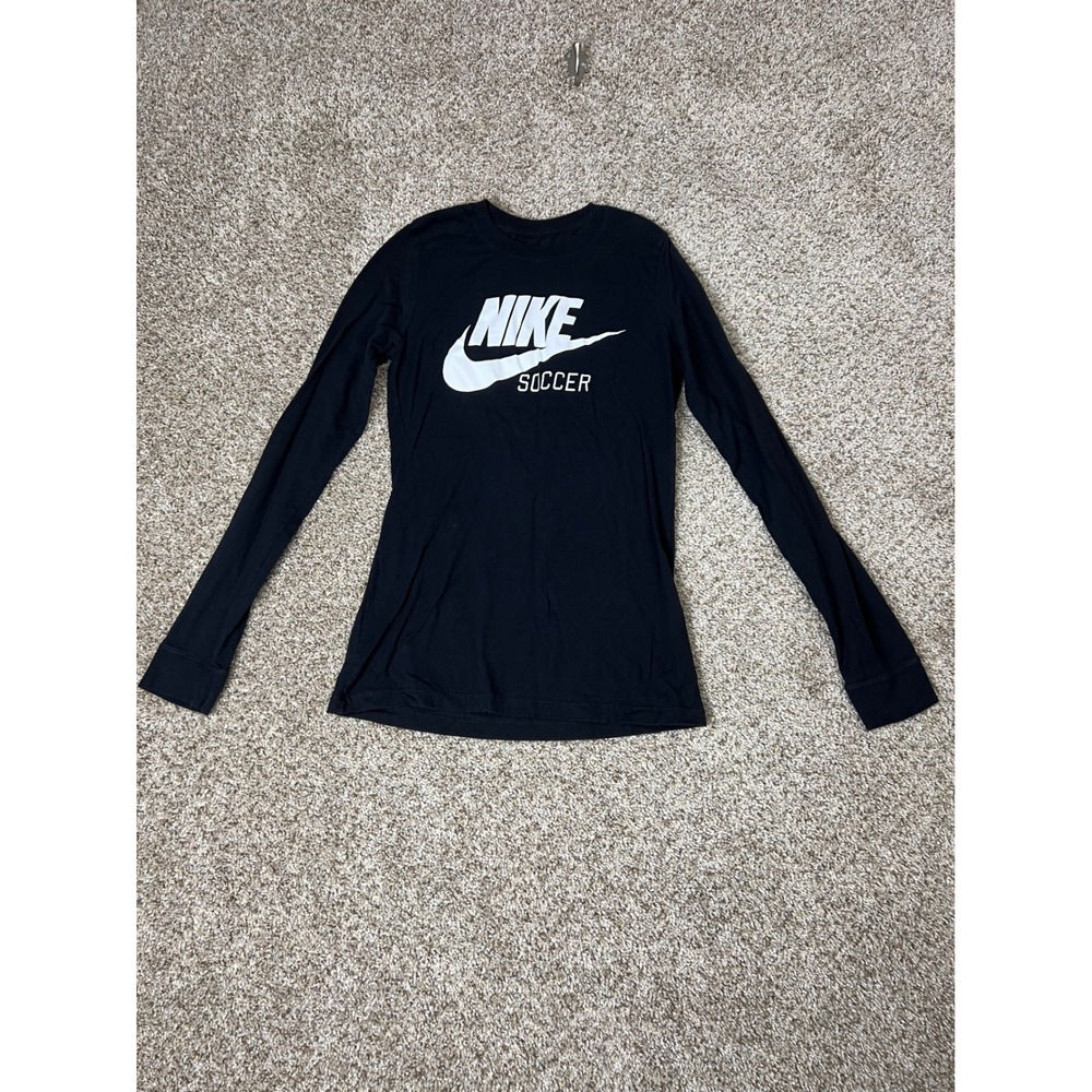 Nike Soccer Long Sleeve Graphic Tee Shirt Black White XS Women's